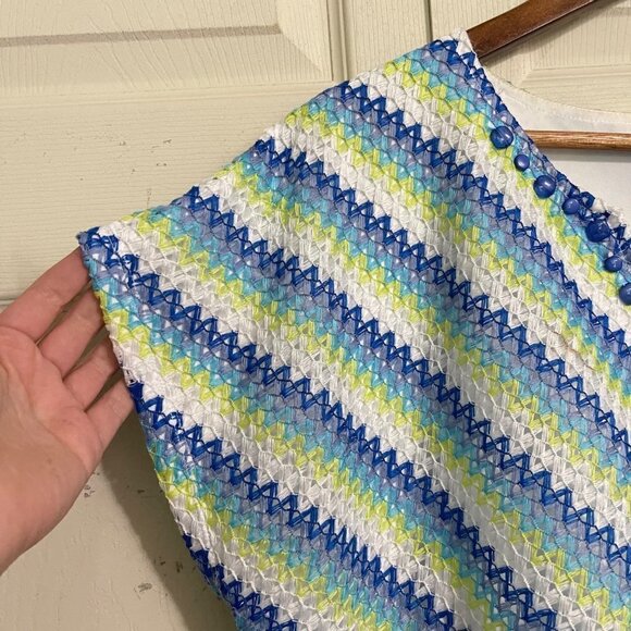 Alfred Dunner Womens Blue Crochet Asymmetrical Beaded Embellished Blouse Small - Picture 4 of 7